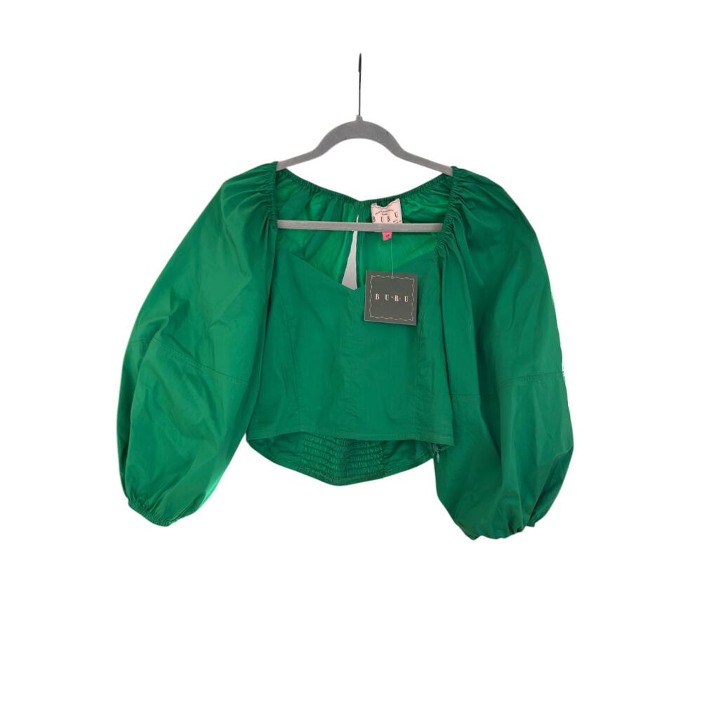 Buru Balloon Sleeve Bustier Cropped Top S, Kelly Green | NEW $118 - Picture 2 of 5